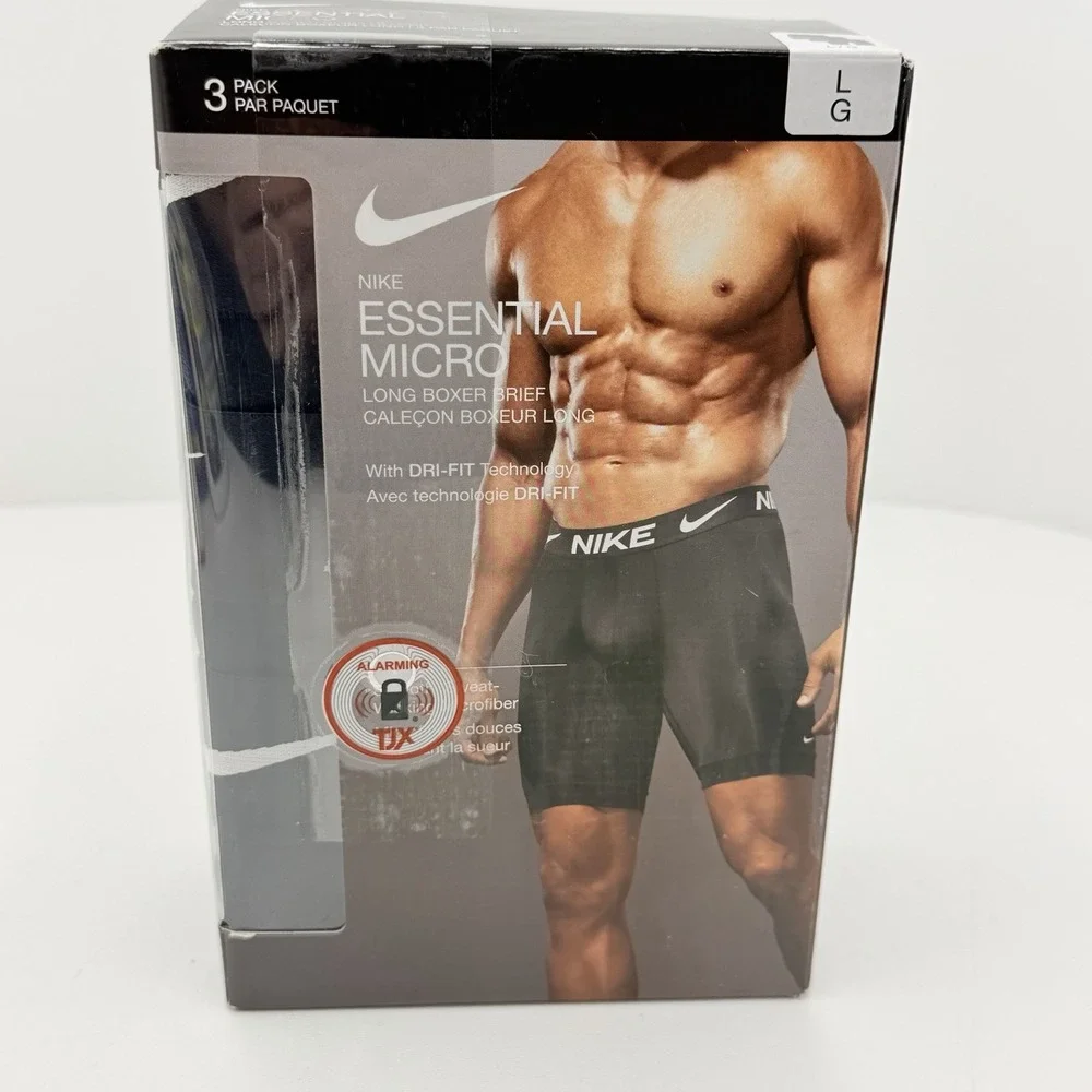 Nike Essential Micro Long Boxer Brief 3 Pack Black Dri-FIT Men's Large KE1026O